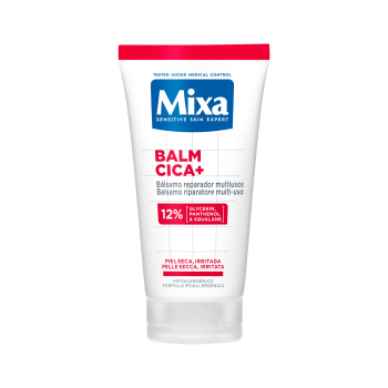 Baume réparateur multi-usages Balm Cica+ avec 12% de glycérine, panthénol et squalane.