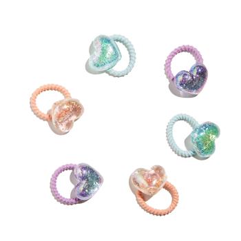Set 6 Gomas de Pelo Corazón Glitter