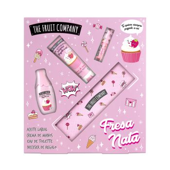 Colonia alla crema di fragole + olio per le labbra + pack per la panna per le mani