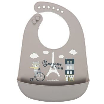 Bavaglino in silicone con tasca Bonjour Beige