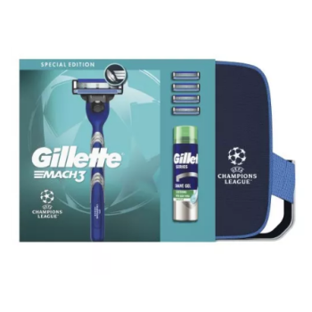 Necessaire Champions League Mach3 Rasierer + 4 Klingen + Gel