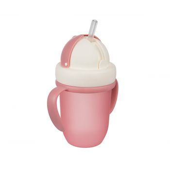 Tasse avec Paille Pliable en Silicone Rose