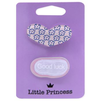 Set Little Princess 2 Barrettes Cœur et Good Luck