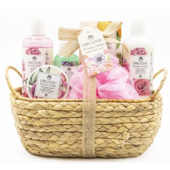 Cesta in Vimini Organic Peonia & Dalia