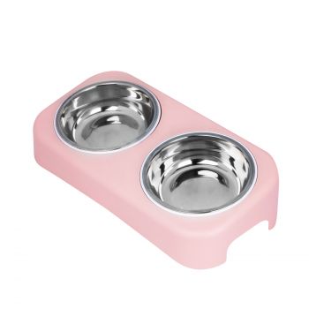 Mangeoire Double Rose en Acier Inoxydable