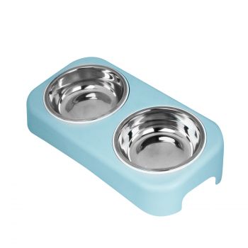 Hu Mangeoire Double Bleu en Acier Inoxydable