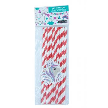 Lot de 10 pailles Licorne Rose