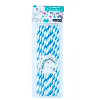 Set de 10 Pailles Licorne Bleu