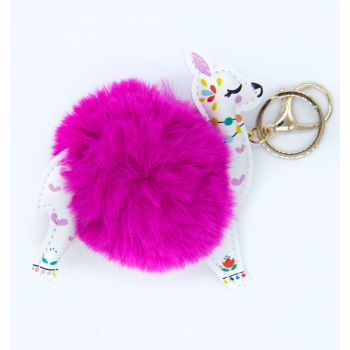 Porte-clés Boule de Poils Lama Fuchsia