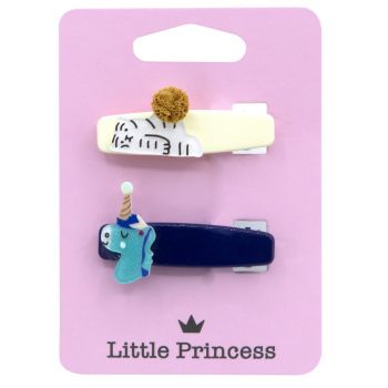Little Princess Set 2 Clip Unicorno Blu e Bianco