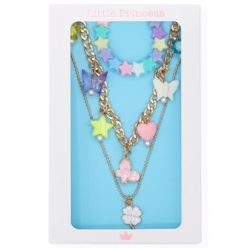 Little Princess Set Collier Étoiles Multicolores et Deux Chaînes Dorées