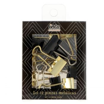 Set de 12 pinces métalliques noires et dorées