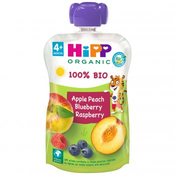 Pouche 100% Fruits Pêche, Pomme et Fruits des Bois BIO