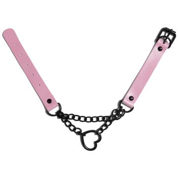 Collier ras-du-cou rose effet cuir avec cœur et chaînes