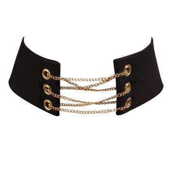 Collier ras-du-cou effet suédine avec chaînes