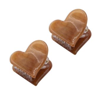 Oh My Hair Set 2 Pinces en Forme de Cœurs Caramel
