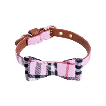 Collana a quadri scozzese con fiocco rosa